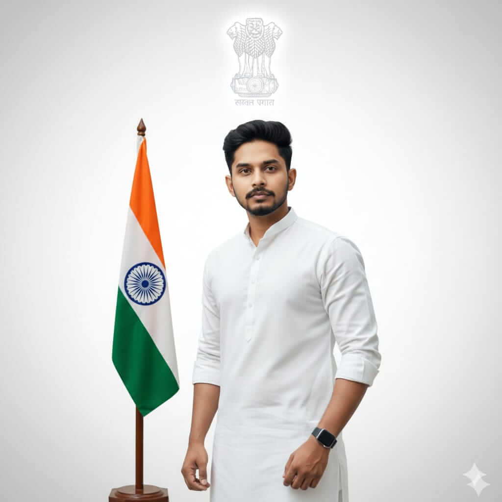 Official Patriotic Portrait In White Kurta With Ashoka Emblem Glow